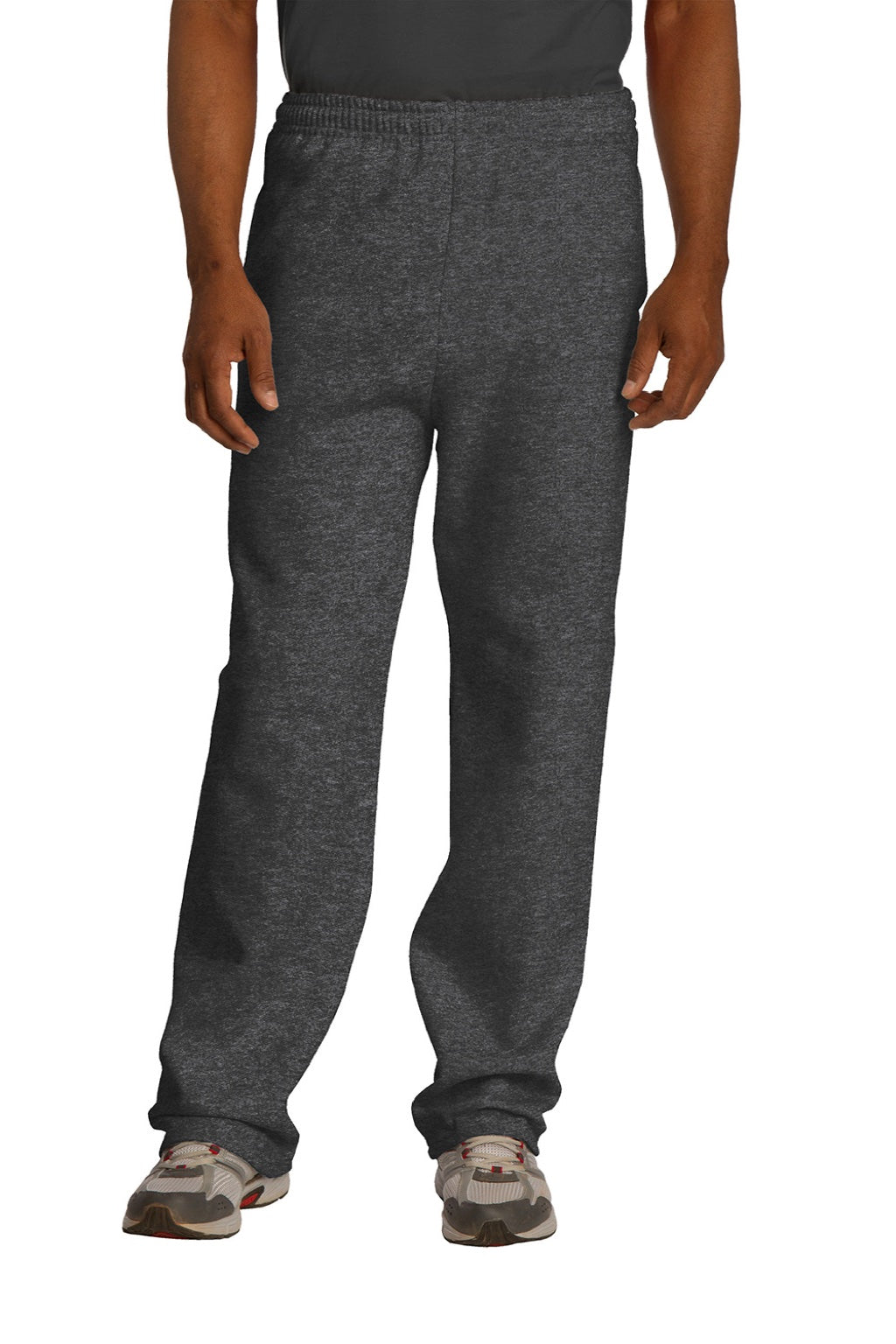 Jerzees 974M/974MPR Mens NuBlend Pill Resistant Fleece Open Bottom Sweatpants w/ Pockets Heather Black Model Front