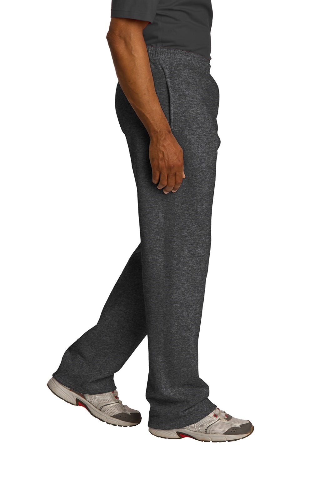 Jerzees 974M/974MPR Mens NuBlend Pill Resistant Fleece Open Bottom Sweatpants w/ Pockets Heather Black Model Side