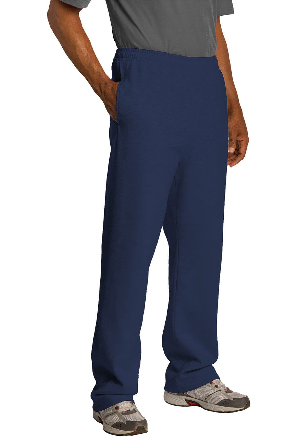 Jerzees 974M/974MPR Mens NuBlend Pill Resistant Fleece Open Bottom Sweatpants w/ Pockets Navy Blue Model 3q