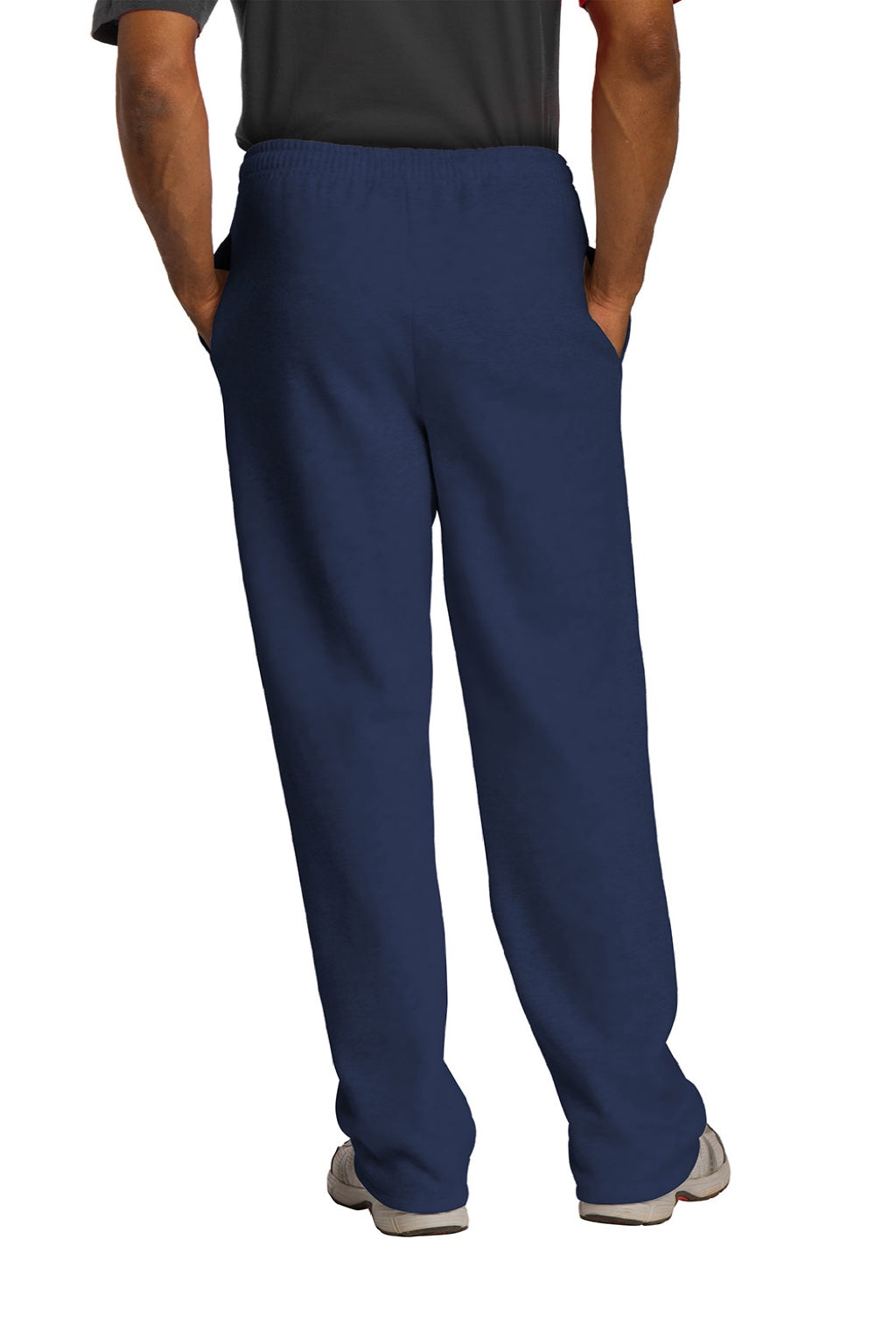 Jerzees 974M/974MPR Mens NuBlend Pill Resistant Fleece Open Bottom Sweatpants w/ Pockets Navy Blue Model Back