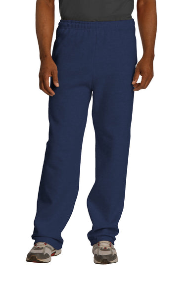 Jerzees 974M/974MPR Mens NuBlend Pill Resistant Fleece Open Bottom Sweatpants w/ Pockets Navy Blue Model Front