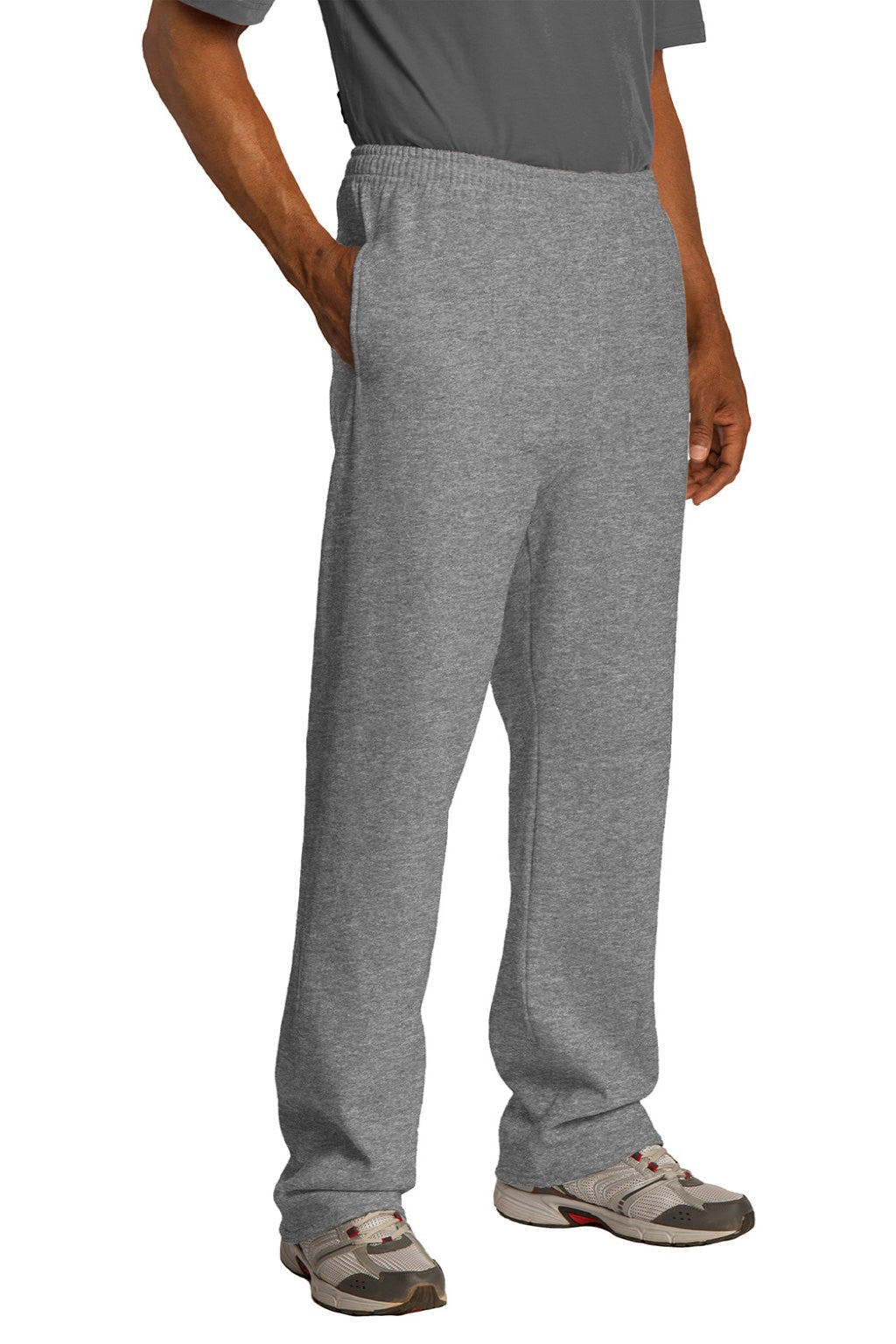 Jerzees 974M/974MPR Mens NuBlend Pill Resistant Fleece Open Bottom Sweatpants w/ Pockets Oxford Grey Model 3q
