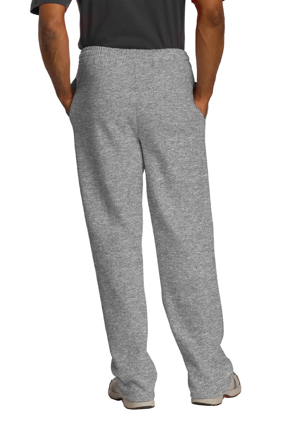 Jerzees 974M/974MPR Mens NuBlend Pill Resistant Fleece Open Bottom Sweatpants w/ Pockets Oxford Grey Model Back