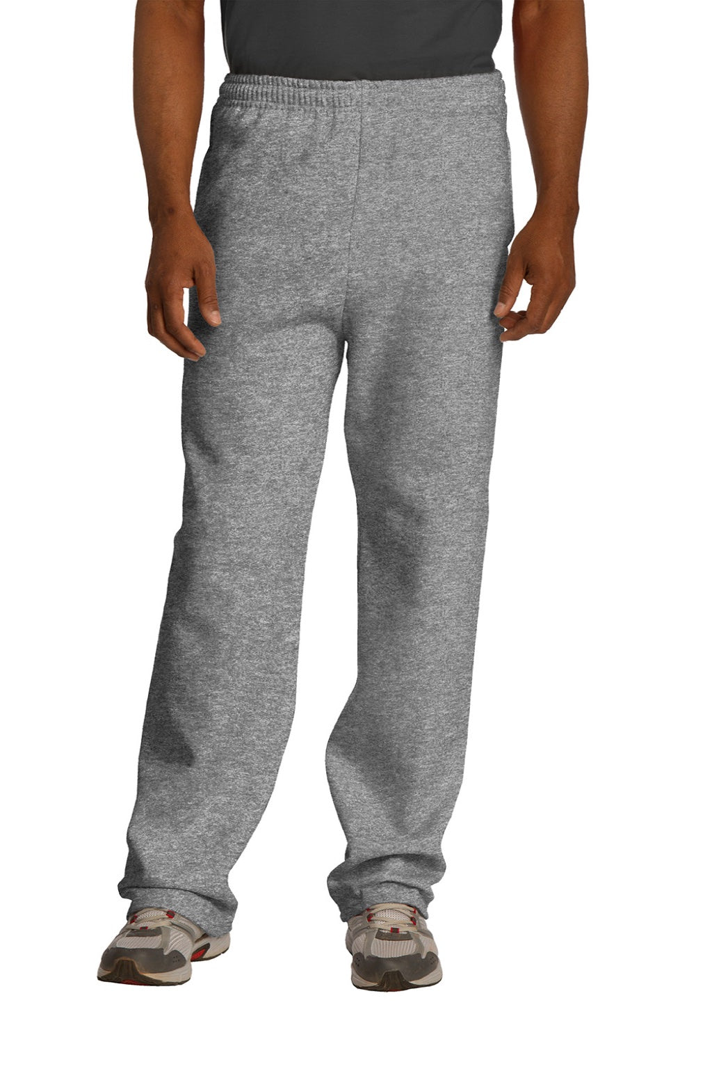 Jerzees 974M/974MPR Mens NuBlend Pill Resistant Fleece Open Bottom Sweatpants w/ Pockets Oxford Grey Model Front