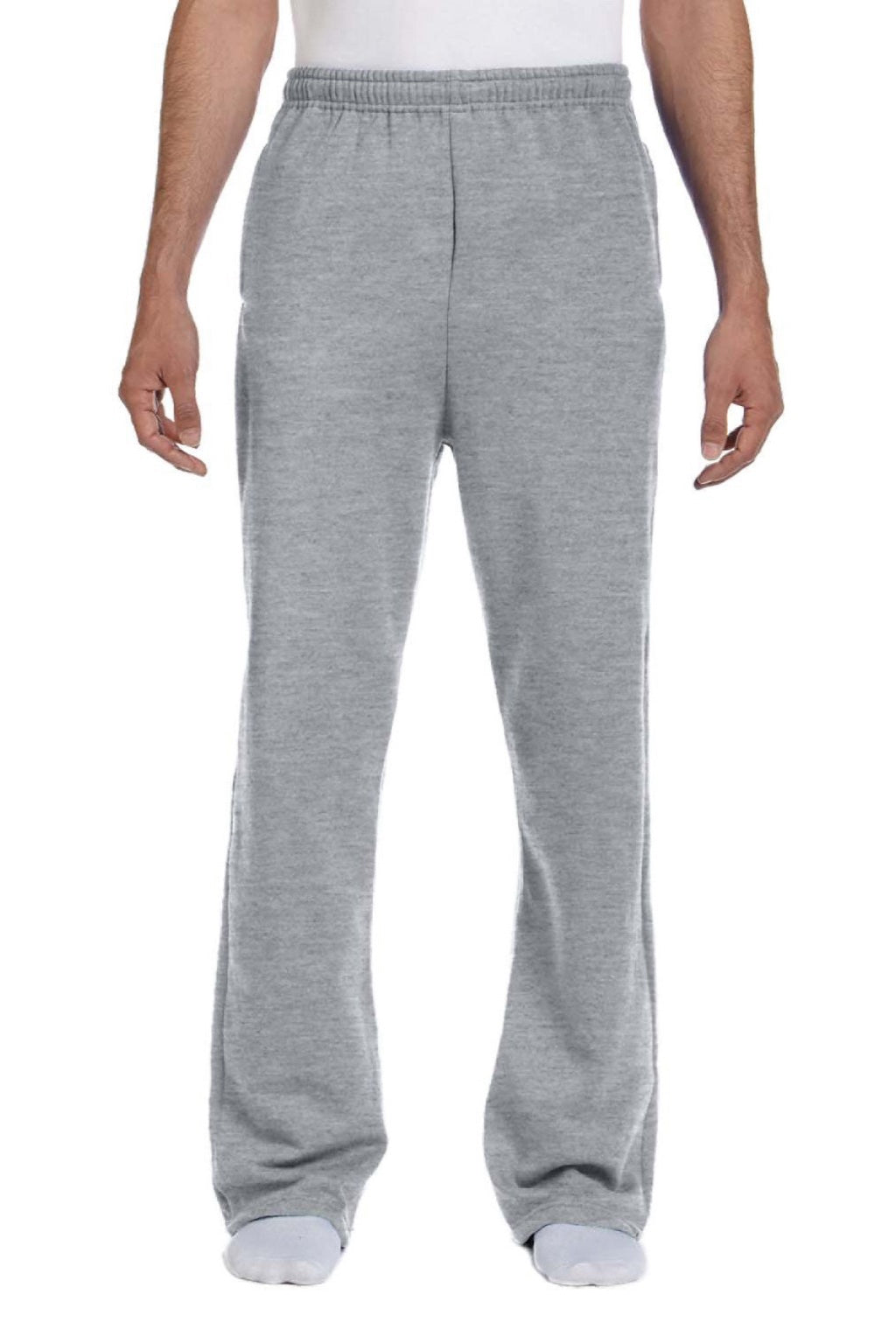 Jerzees 974M/974MPR Mens NuBlend Pill Resistant Fleece Open Bottom Sweatpants w/ Pockets Heather Grey Model Front