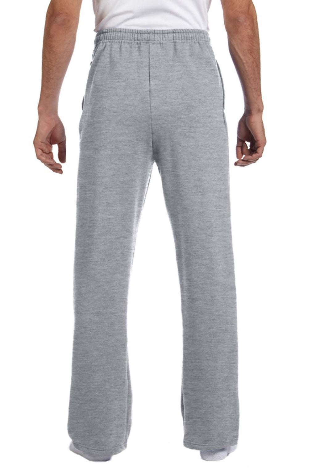 Jerzees 974M/974MPR Mens NuBlend Pill Resistant Fleece Open Bottom Sweatpants w/ Pockets Heather Grey Model Back