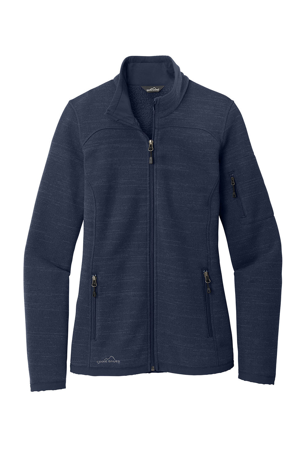 Eddie Bauer EB251 Womens Pill Resistant Fleece Full Zip Jacket Heather River Navy Blue Flat Front