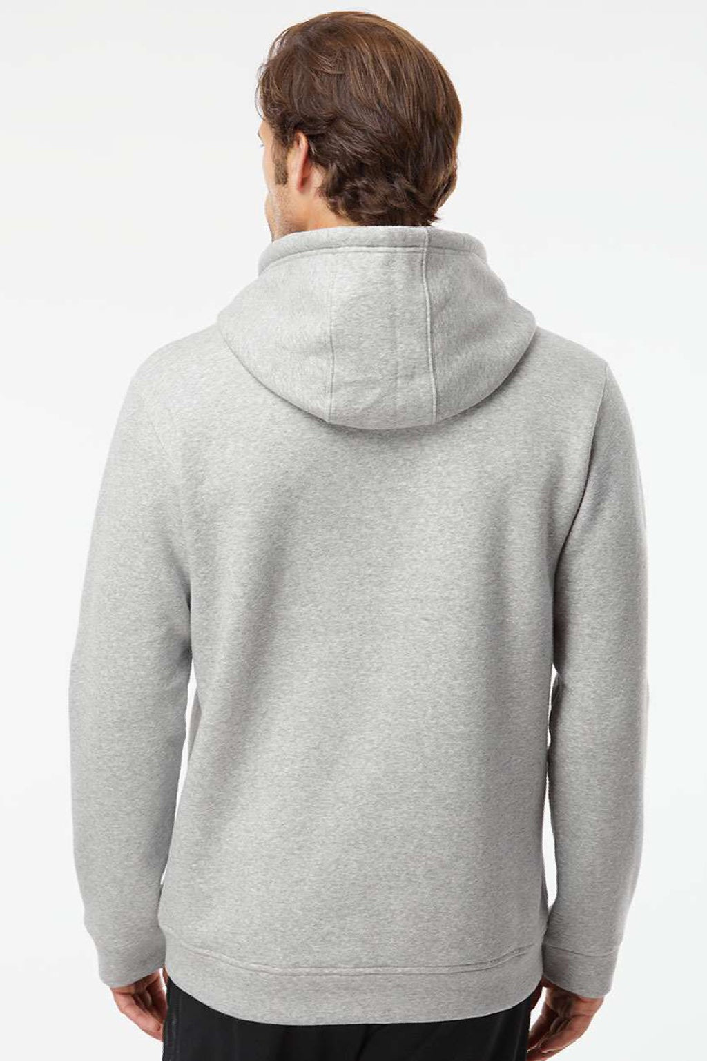 Adidas A432 Mens Fleece Hooded Sweatshirt Hoodie w/ Pouch Pocket Heather Grey Model Back