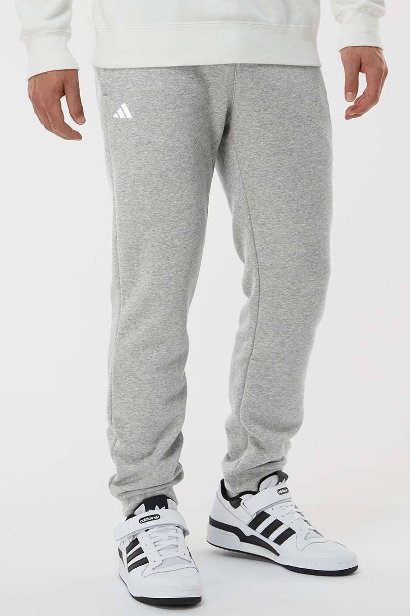 Adidas A436 Mens Fleece Jogger Sweatpants w/ Pockets Heather Grey Model Front