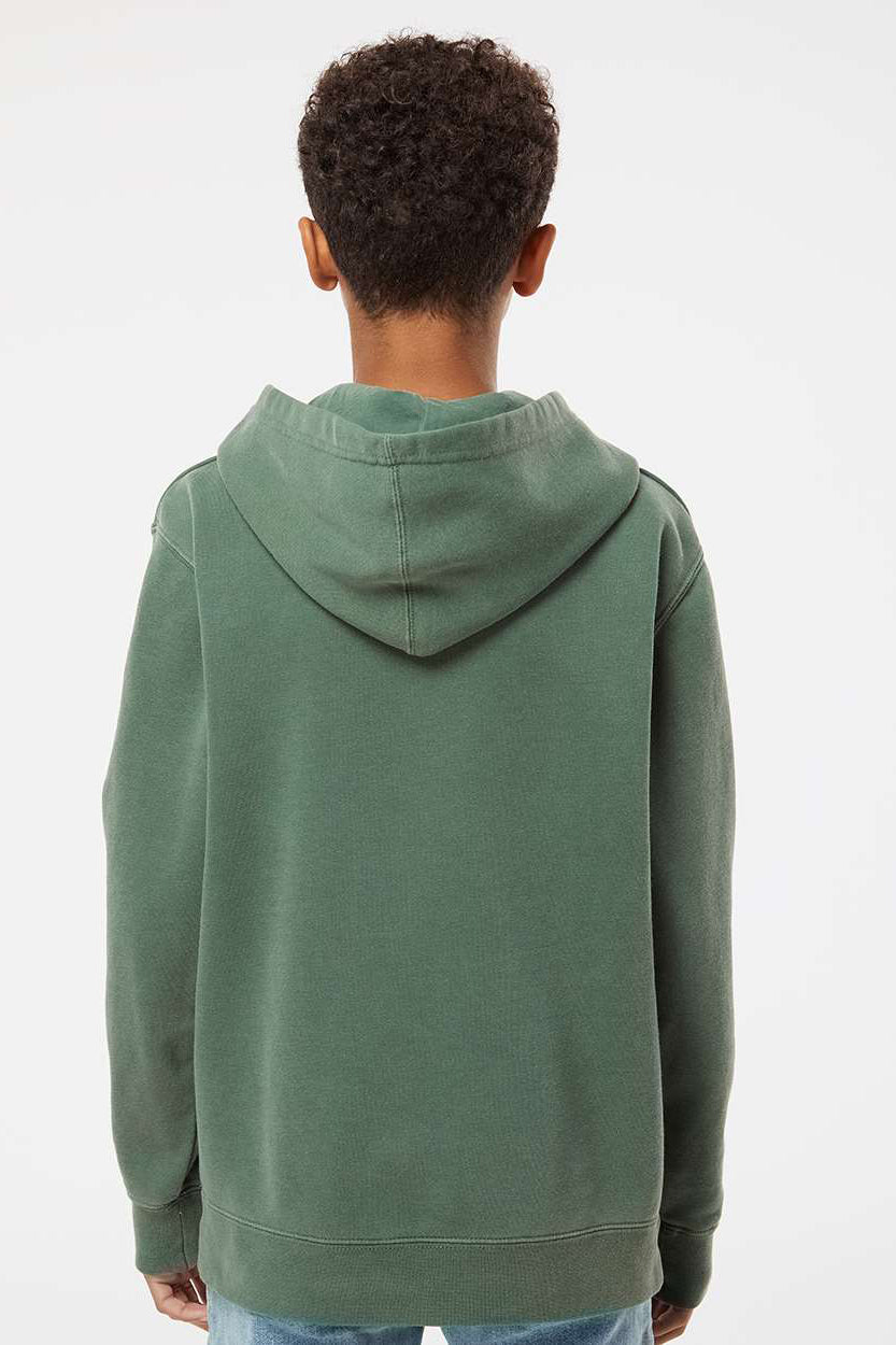 Independent Trading Company PRM1500Y Youth Pigment Dyed Hooded Sweatshirt Hoodie w/ Pouch Pocket Alpine Green Model Back