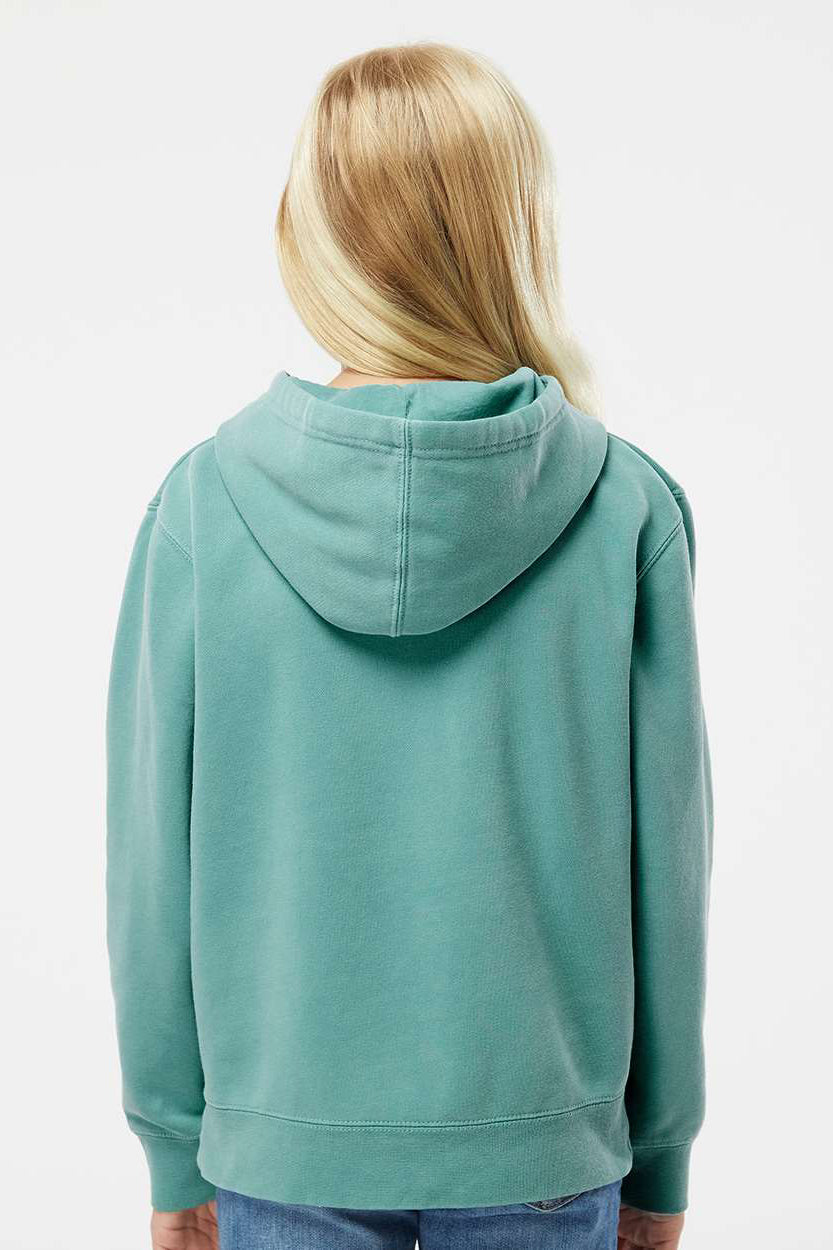 Independent Trading Company PRM1500Y Youth Pigment Dyed Hooded Sweatshirt Hoodie w/ Pouch Pocket Mint Green Model Back