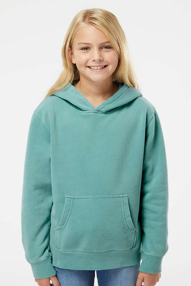 Independent Trading Company PRM1500Y Youth Pigment Dyed Hooded Sweatshirt Hoodie w/ Pouch Pocket Mint Green Model Front