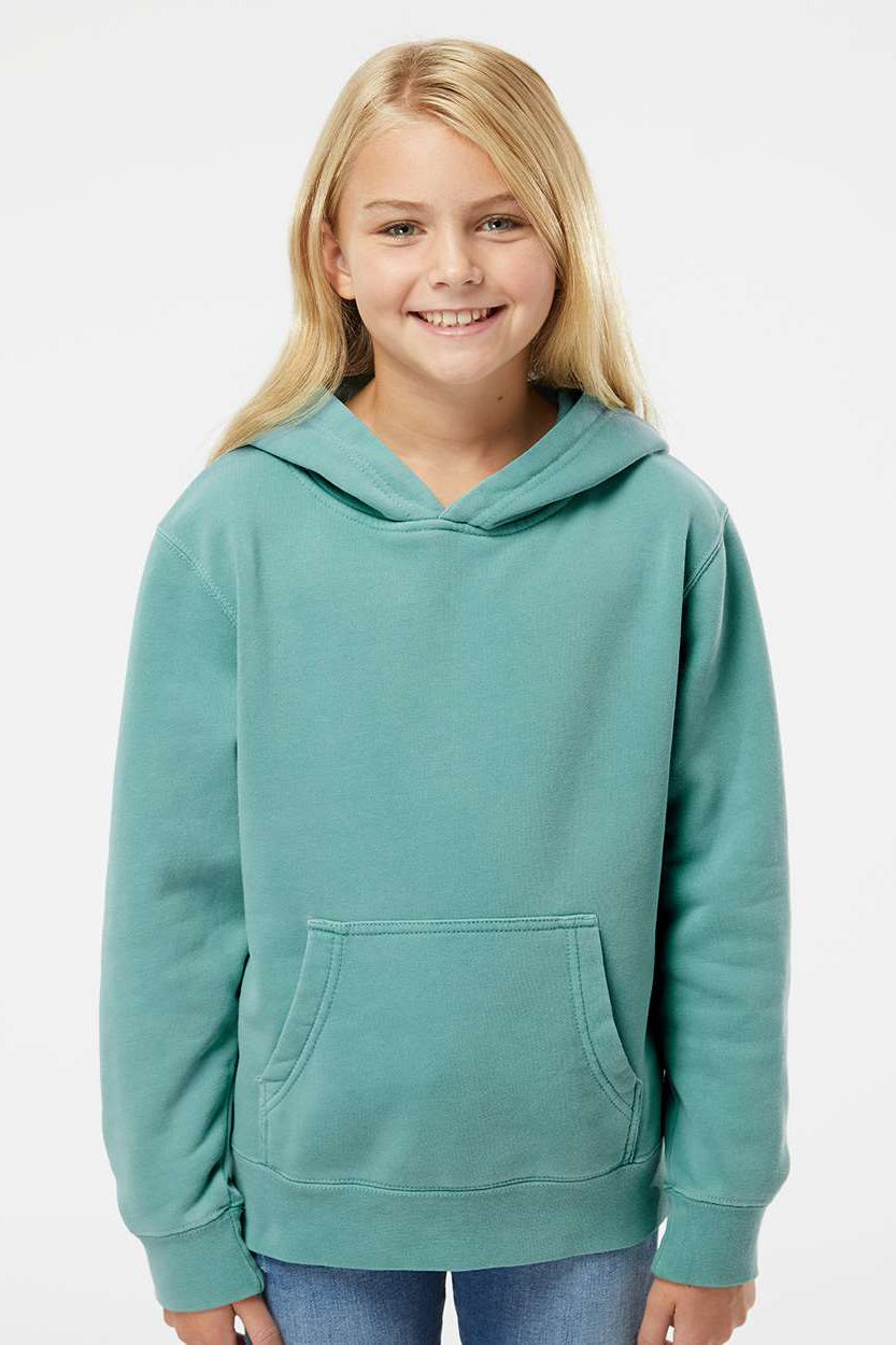 Independent Trading Company PRM1500Y Youth Pigment Dyed Hooded Sweatshirt Hoodie w/ Pouch Pocket Mint Green Model Front