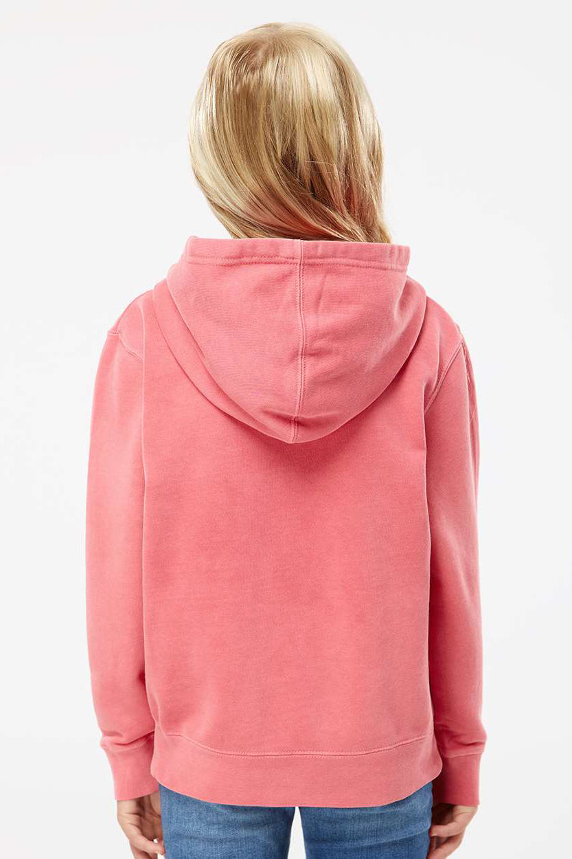 Independent Trading Company PRM1500Y Youth Pigment Dyed Hooded Sweatshirt Hoodie w/ Pouch Pocket Pink Model Back