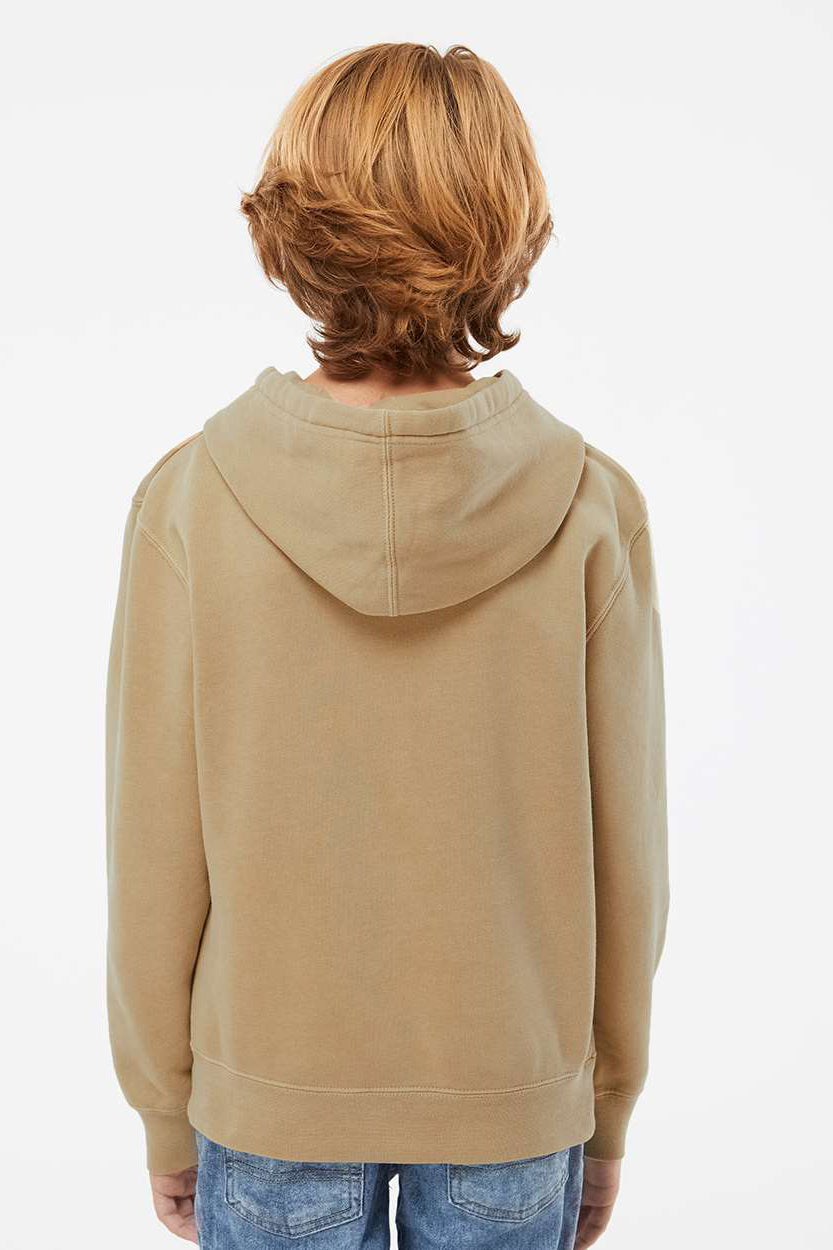 Independent Trading Company PRM1500Y Youth Pigment Dyed Hooded Sweatshirt Hoodie w/ Pouch Pocket Sandstone Brown Model Back