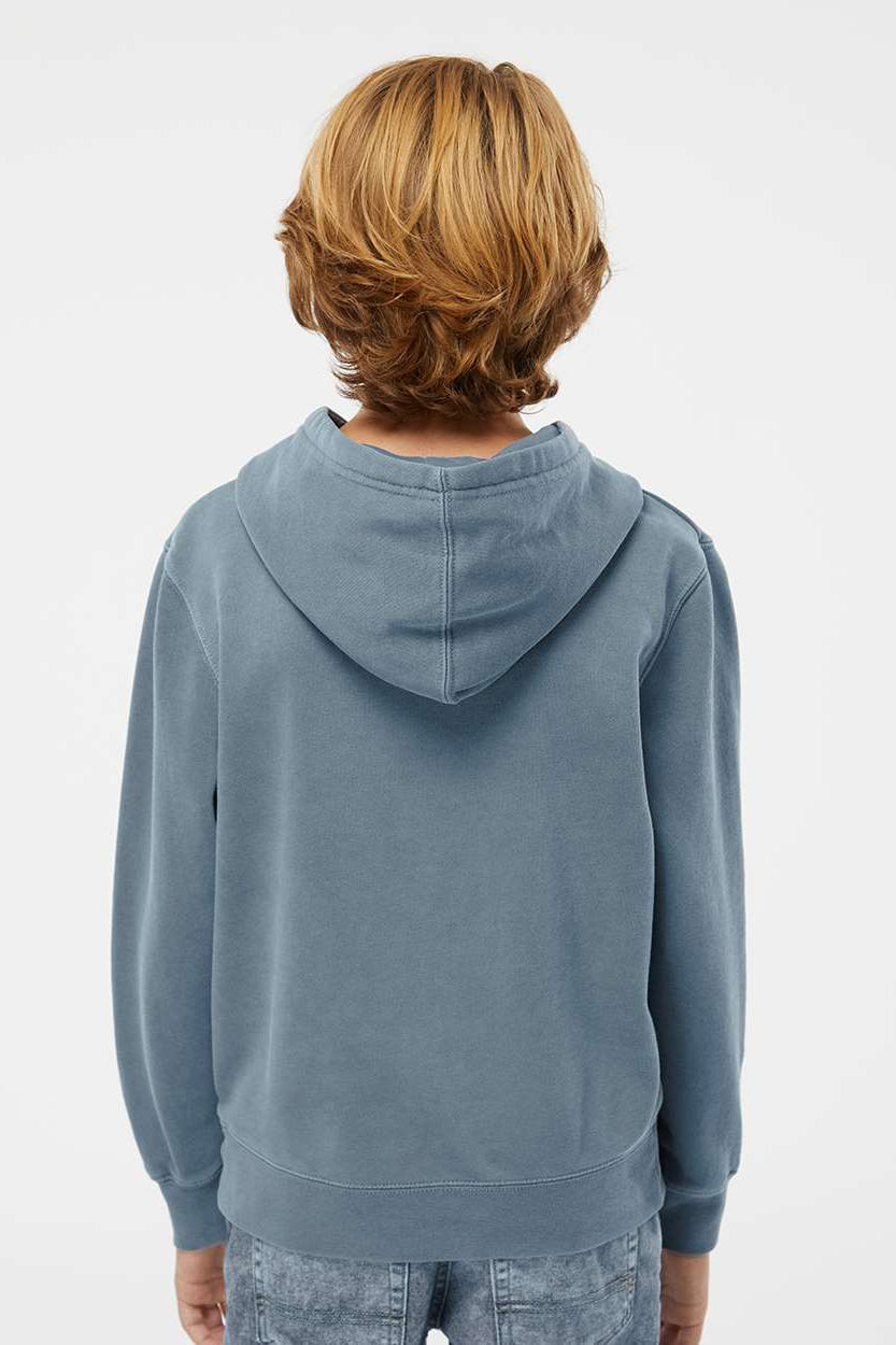 Independent Trading Company PRM1500Y Youth Pigment Dyed Hooded Sweatshirt Hoodie w/ Pouch Pocket Slate Blue Model Back