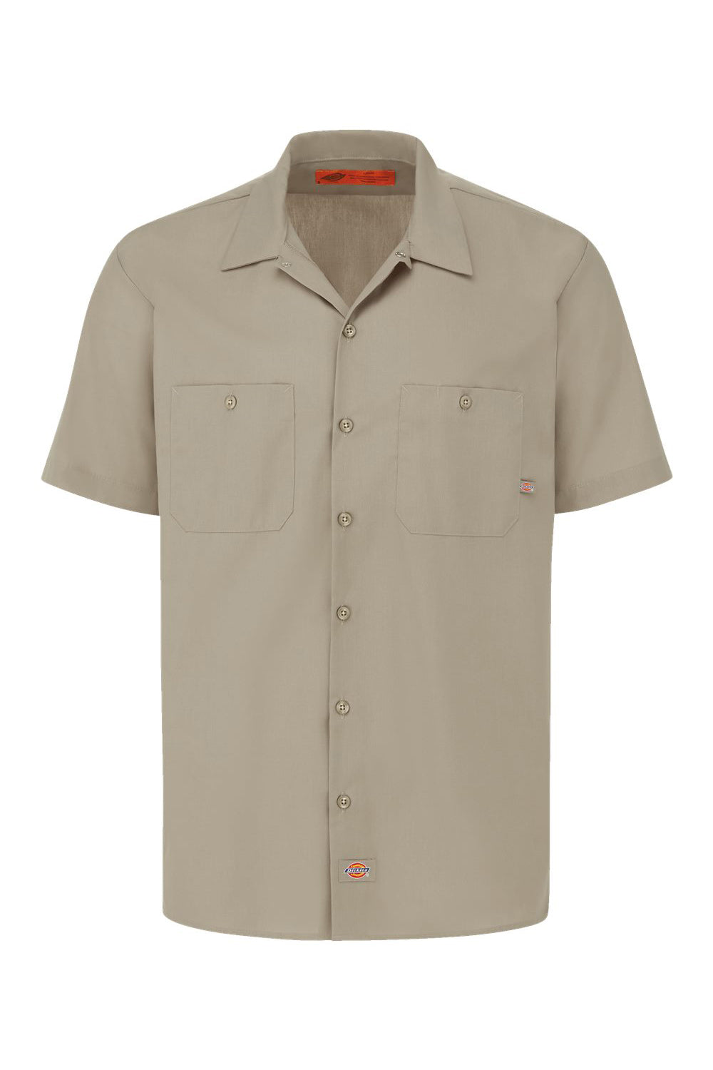 Dickies S535 Mens Industrial Wrinkle Resistant Short Sleeve Button Down Work Shirt w/ Double Pockets Desert Sand Flat Front