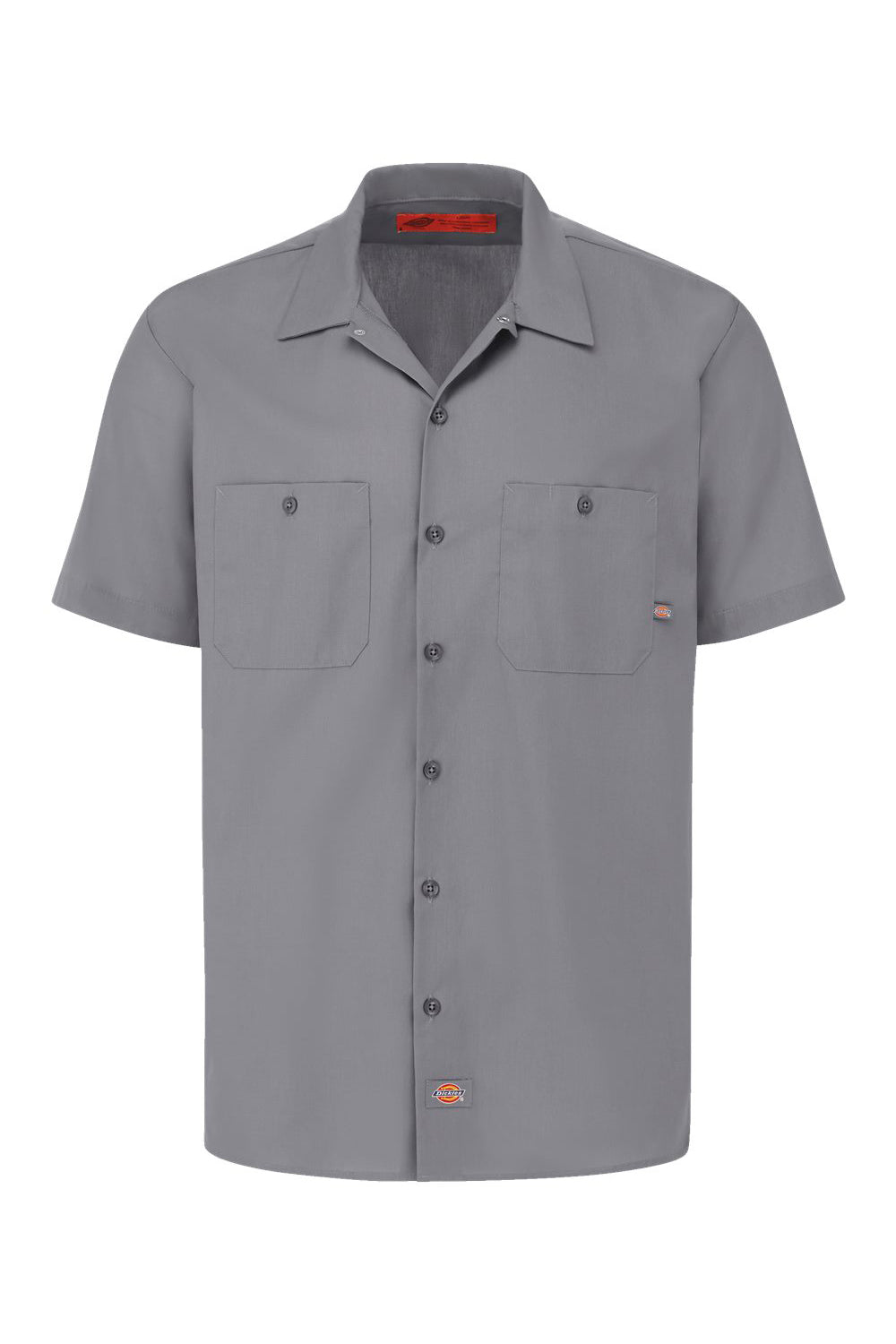 Dickies S535 Mens Industrial Wrinkle Resistant Short Sleeve Button Down Work Shirt w/ Double Pockets Graphite Grey Flat Front