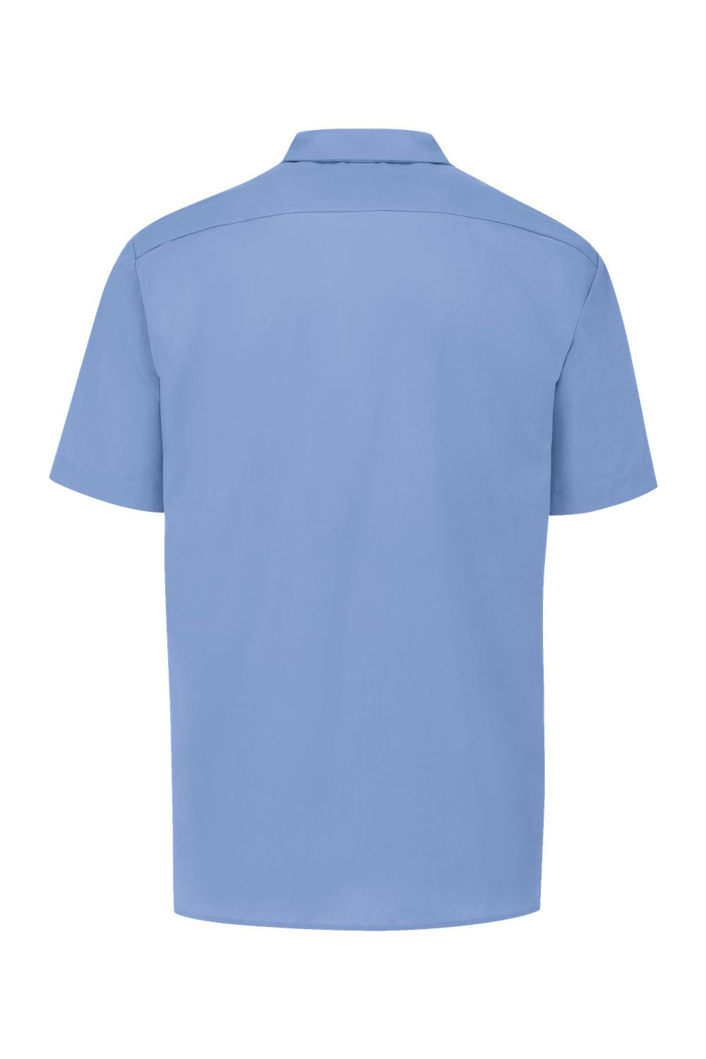 Dickies S535 Mens Industrial Wrinkle Resistant Short Sleeve Button Down Work Shirt w/ Double Pockets Light Blue Flat Back