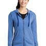 Sport-Tek Womens Moisture Wicking Fleece Full Zip Hooded Sweatshirt Hoodie w/ Pockets - Heather True Royal Blue