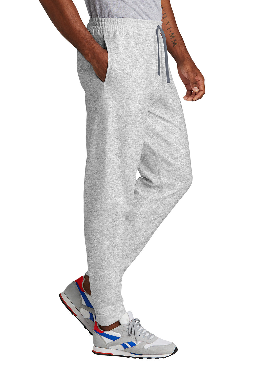 Jerzees 975MP/975MPR Mens NuBlend Fleece Jogger Sweatpants w/ Pockets Ash Grey/Charcoal Grey Model Side