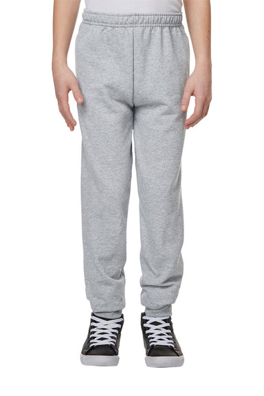 Jerzees 975YR Youth NuBlend Fleece Pill Resistant Jogger Sweatpants w/ Pockets Heather Grey Model Front