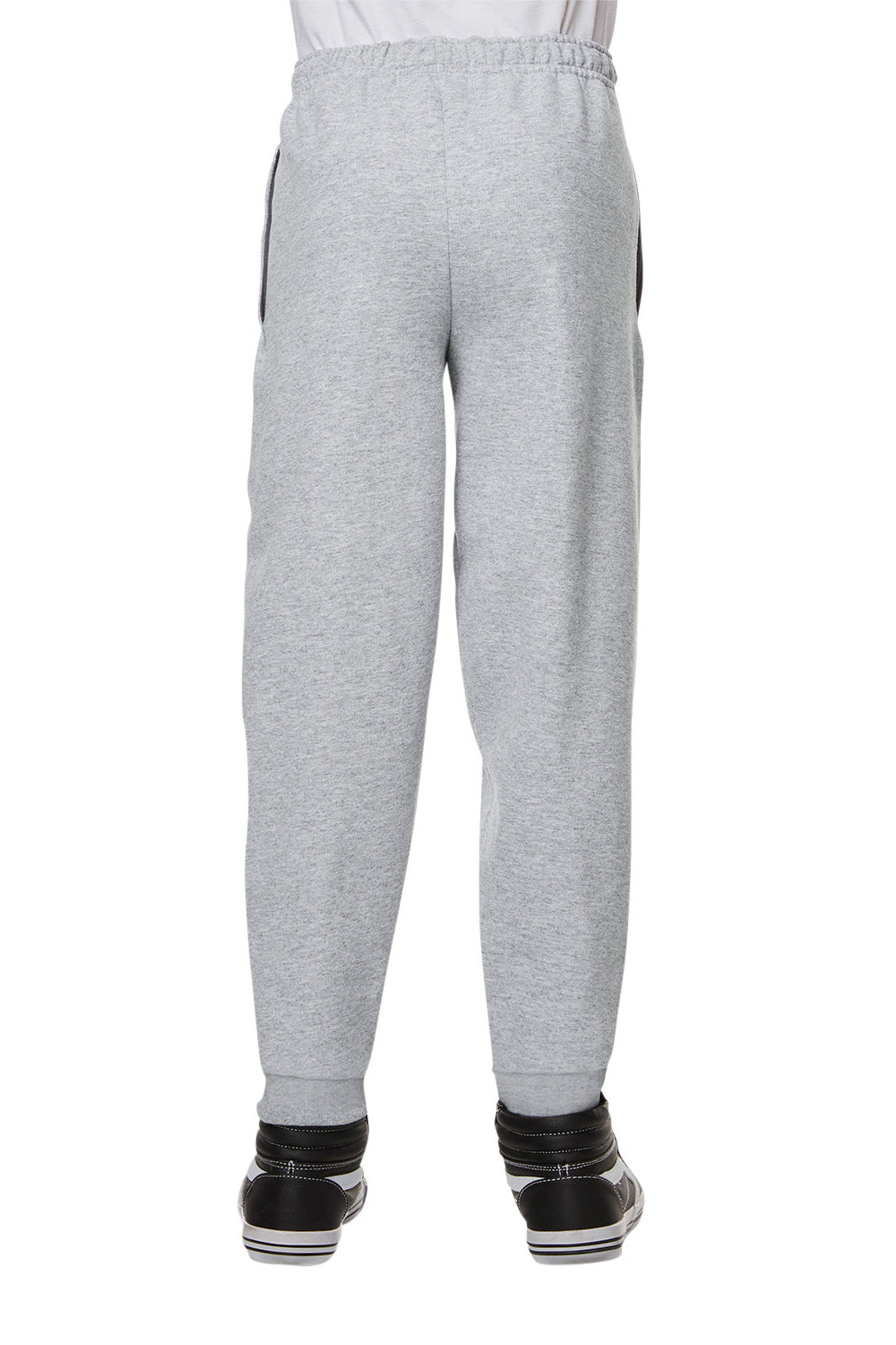 Jerzees 975YR Youth NuBlend Fleece Pill Resistant Jogger Sweatpants w/ Pockets Heather Grey Model Back