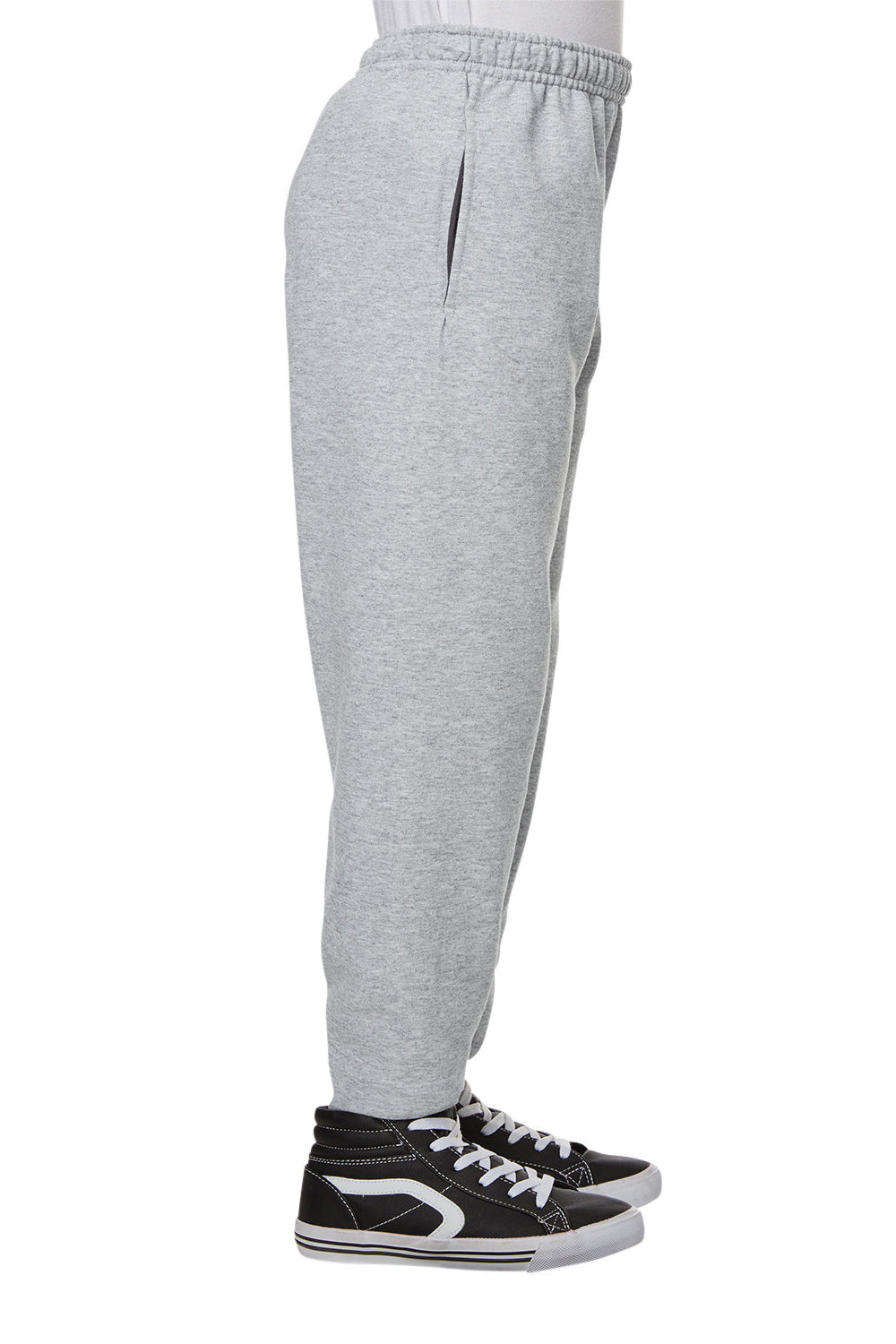 Jerzees 975YR Youth NuBlend Fleece Pill Resistant Jogger Sweatpants w/ Pockets Heather Grey Model Side