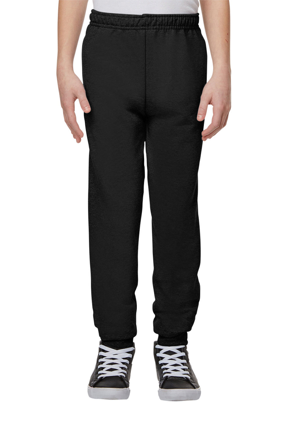 Jerzees 975YR Youth NuBlend Fleece Pill Resistant Jogger Sweatpants w/ Pockets Black Model Front