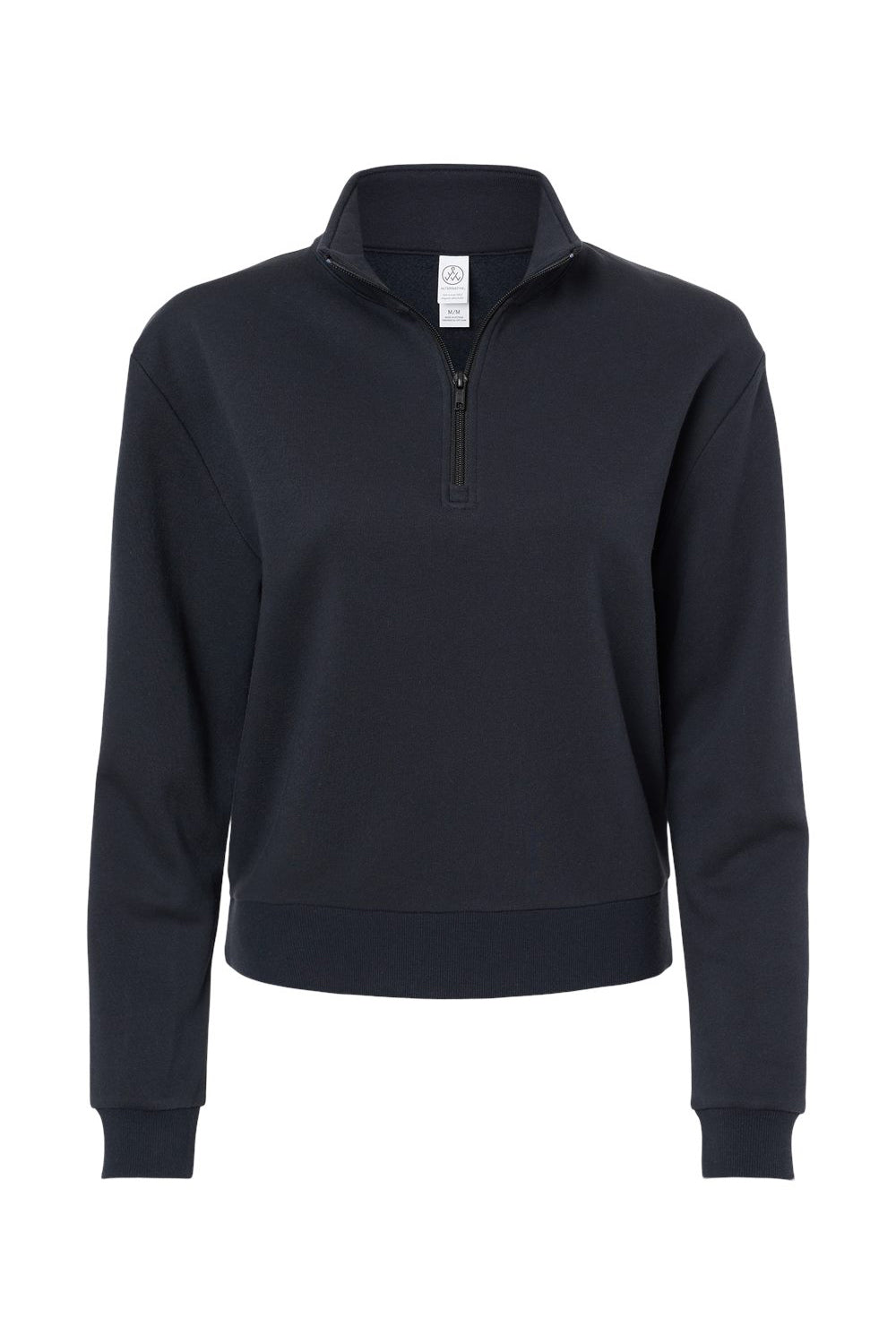 Alternative 8808PF Womens Eco Cozy Fleece Mock Neck 1/4 Zip Sweatshirt Black Flat Front