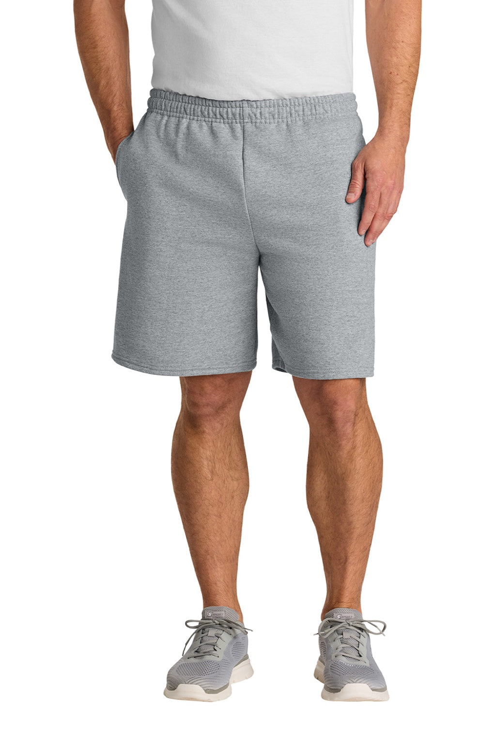 Jerzees 978MP Mens NuBlend Sweatshorts w/ Pockets Heather Grey Model Front