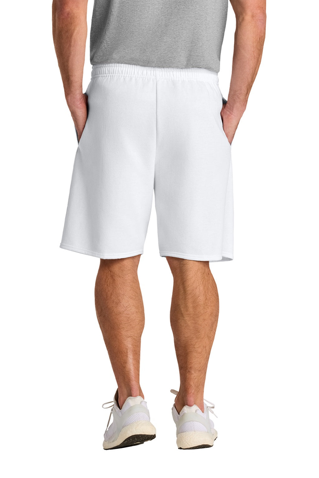 Jerzees 978MP Mens NuBlend Sweatshorts w/ Pockets White Model Back