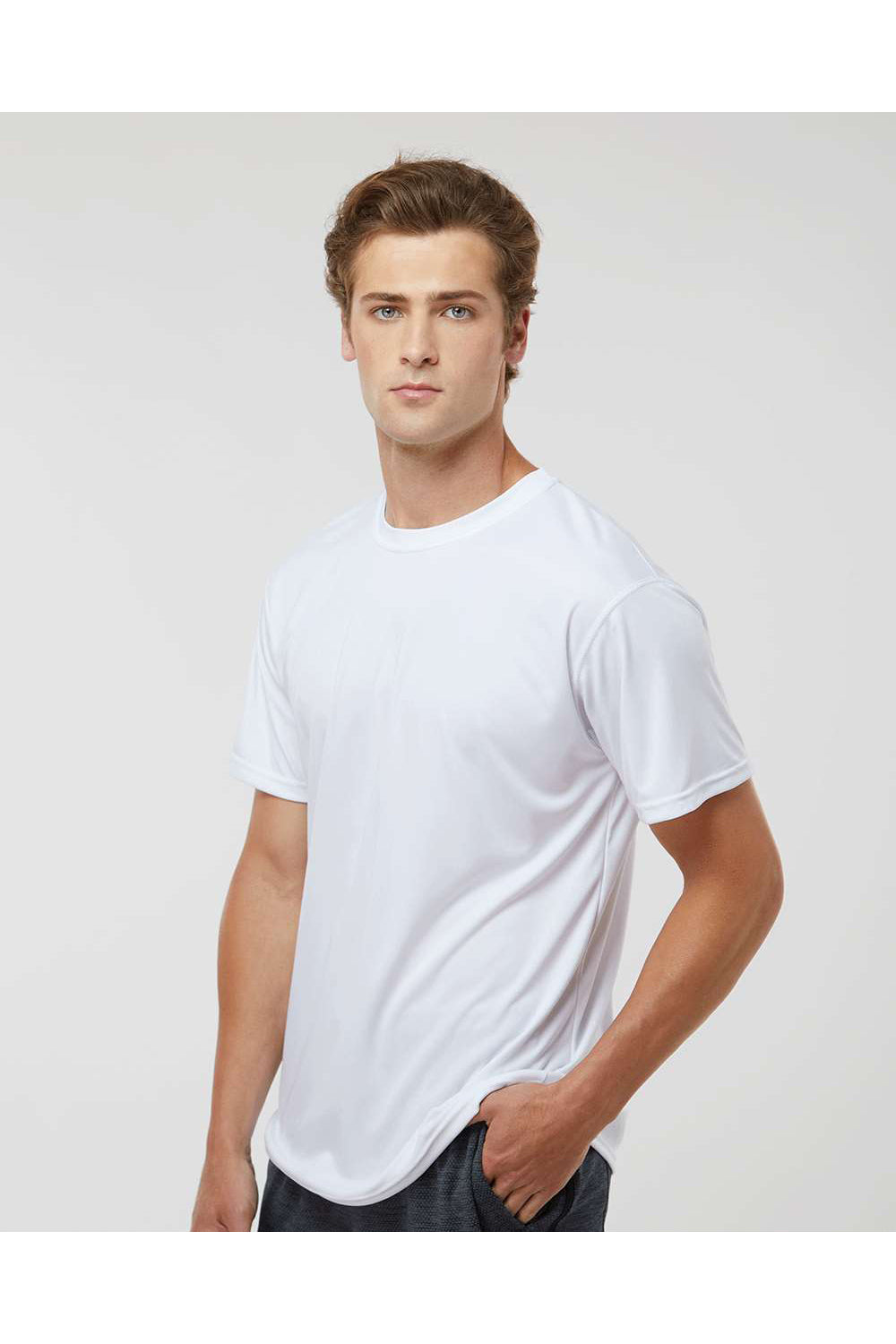 Holloway 222818 Mens Momentum Short Sleeve Crewneck T-Shirt White Model Side