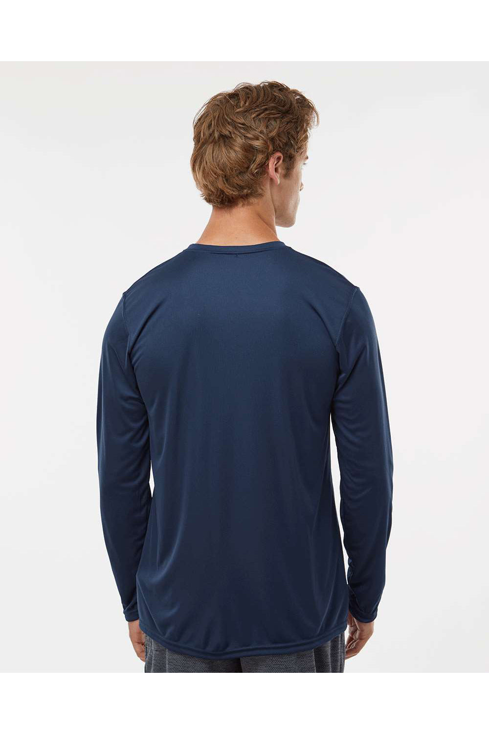 Holloway 222822 Mens Momentum Long Sleeve Crewneck T-Shirt Navy Blue Model Back