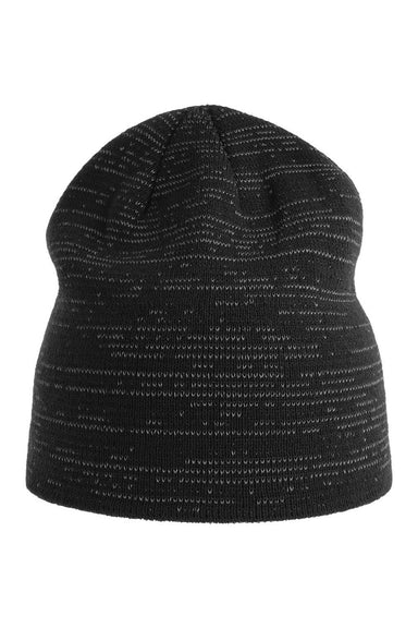 Atlantis Hats SHINE Unisex Sustainable Reflective Beanie Black Flat Front