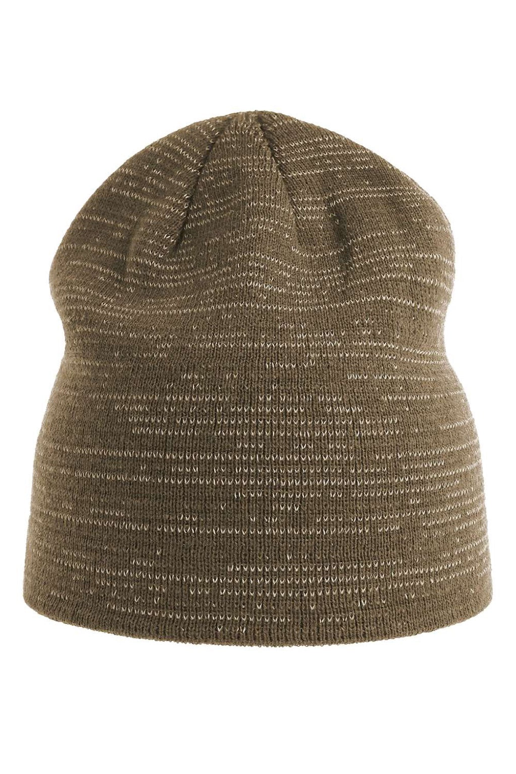 Atlantis Hats SHINE Unisex Sustainable Reflective Beanie Olive Green Flat Front