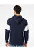 MV Sport 22709 Mens Classic Fleece Colorblocked Hooded Sweatshirt Hoodie Navy Blue Model Back