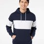 MV Sport Mens Classic Fleece Colorblock Hooded Sweatshirt Hoodie - Navy Blue/White - NEW