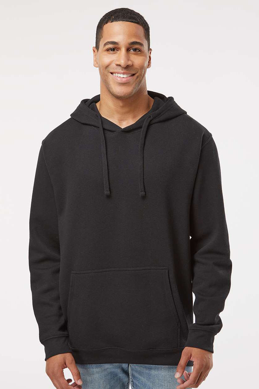 LAT 6926 Mens Elevated Fleece Basic Hooded Sweatshirt Hoodie w/ Pouch Pocket Black Model Front