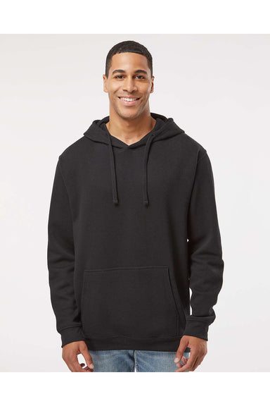 LAT 6926 Mens Elevated Fleece Basic Hooded Sweatshirt Hoodie Black Model Front