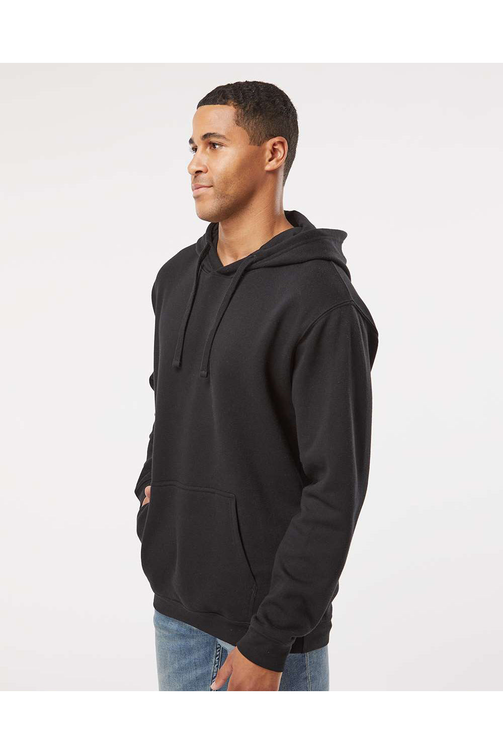 LAT 6926 Mens Elevated Fleece Basic Hooded Sweatshirt Hoodie Black Model Side