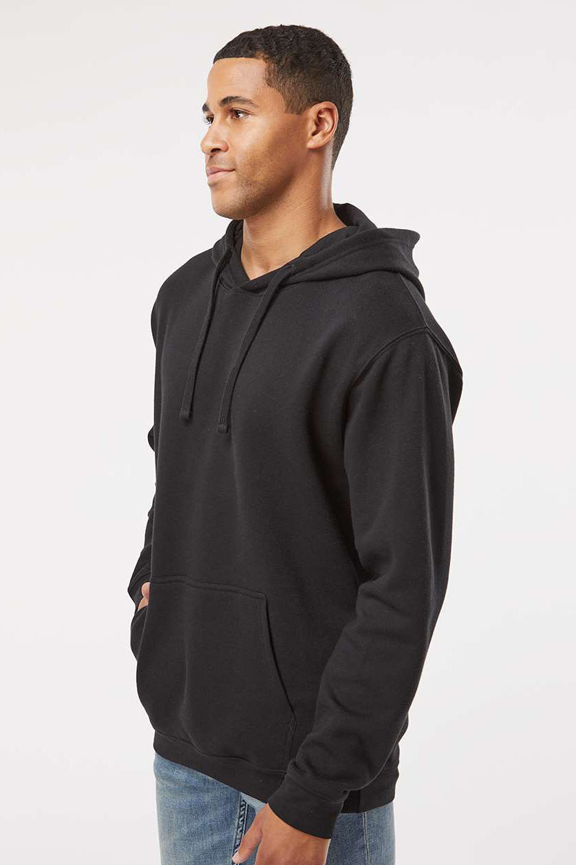LAT 6926 Mens Elevated Fleece Basic Hooded Sweatshirt Hoodie w/ Pouch Pocket Black Model Side