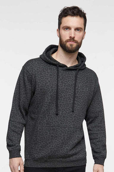 LAT 6926 Mens Elevated Fleece Basic Hooded Sweatshirt Hoodie w/ Pouch Pocket Black Leopard Model Front