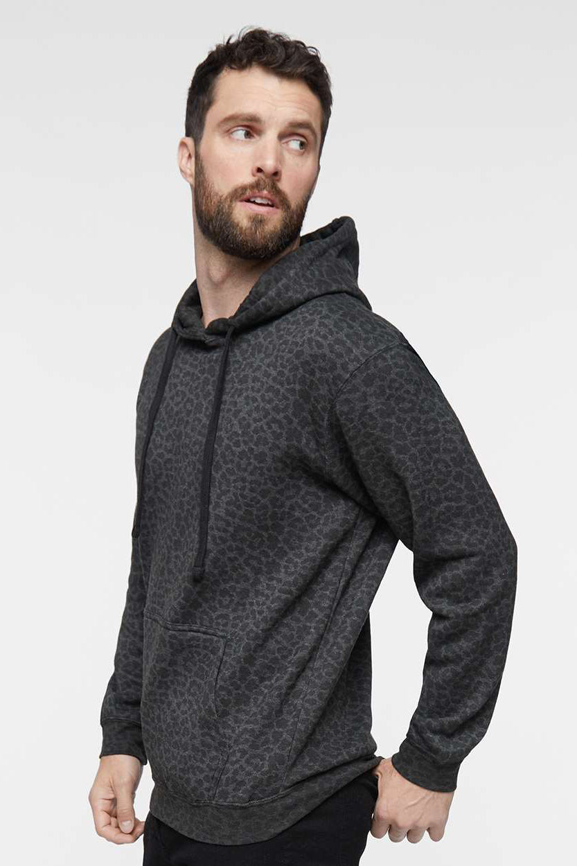 LAT 6926 Mens Elevated Fleece Basic Hooded Sweatshirt Hoodie w/ Pouch Pocket Black Leopard Model Side