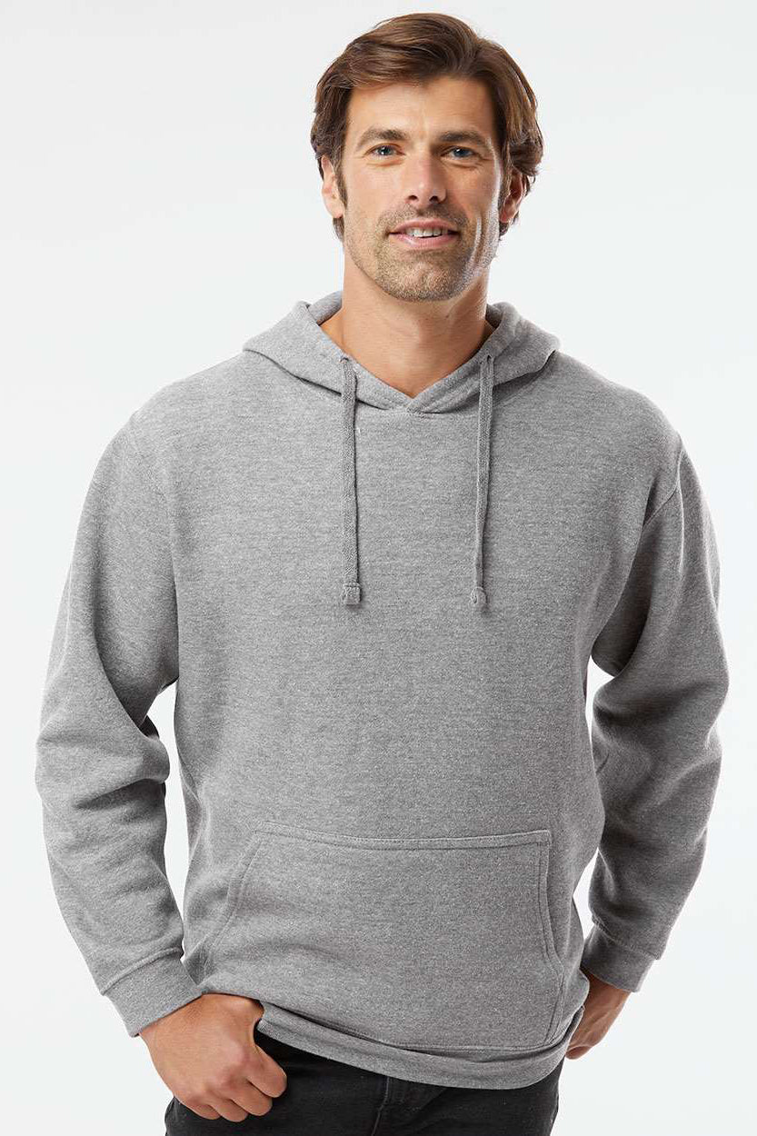 LAT 6926 Mens Elevated Fleece Basic Hooded Sweatshirt Hoodie w/ Pouch Pocket Heather Granite Grey Model Front