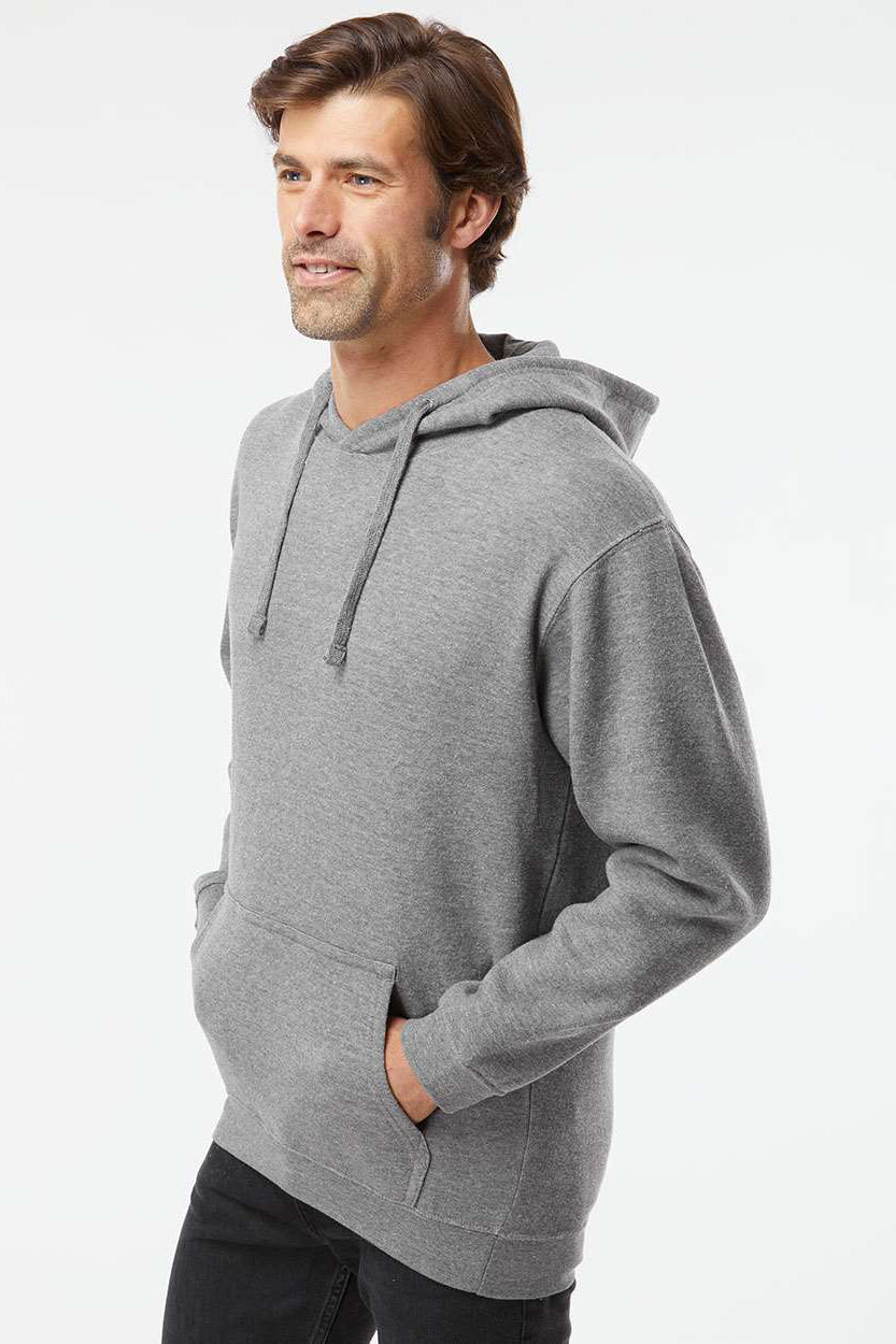LAT 6926 Mens Elevated Fleece Basic Hooded Sweatshirt Hoodie w/ Pouch Pocket Heather Granite Grey Model Side