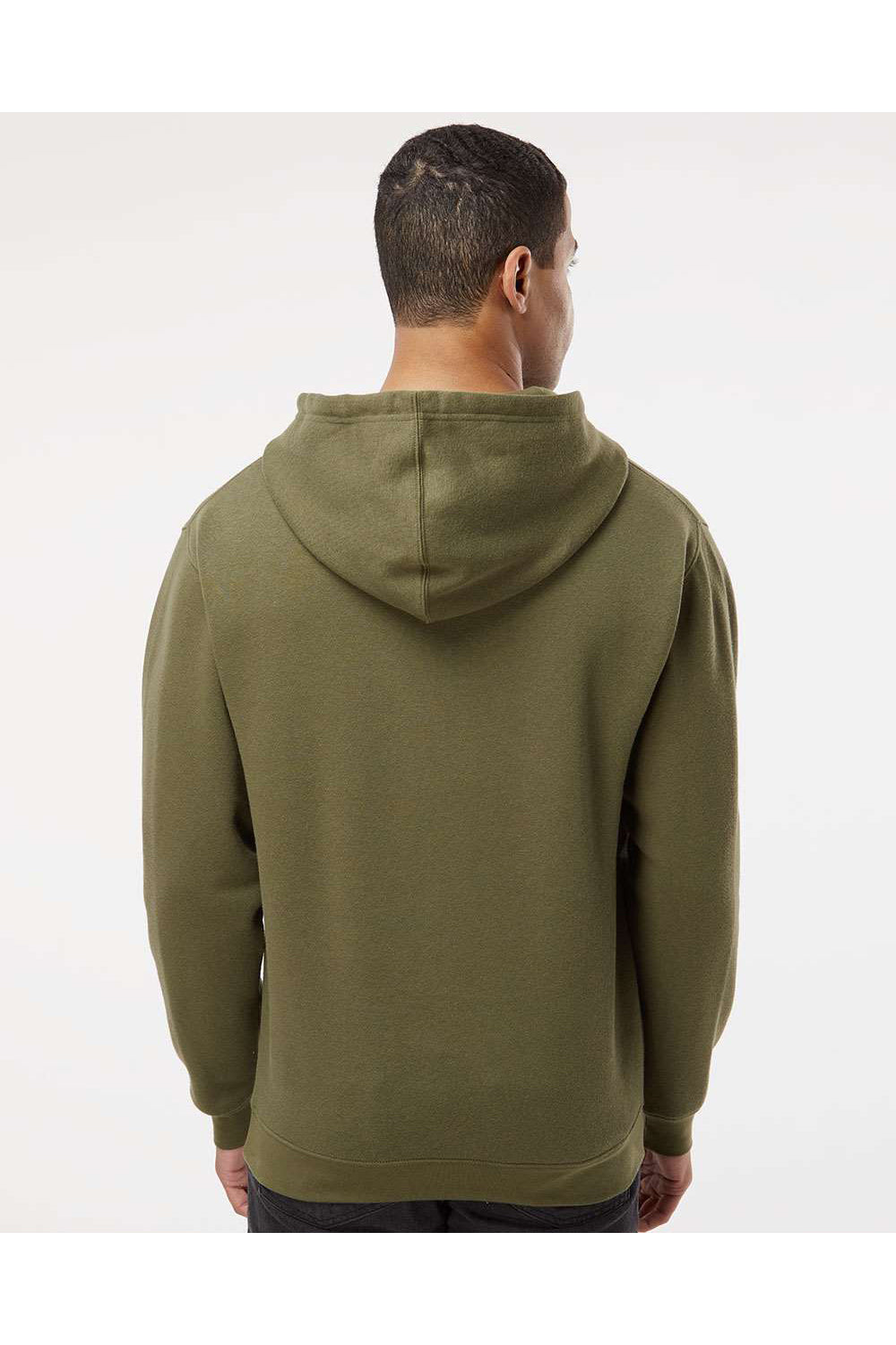 LAT 6926 Mens Elevated Fleece Basic Hooded Sweatshirt Hoodie Military Green Model Back