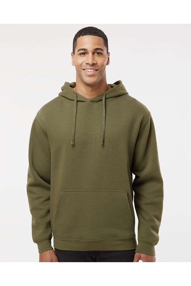 LAT 6926 Mens Elevated Fleece Basic Hooded Sweatshirt Hoodie Military Green Model Front
