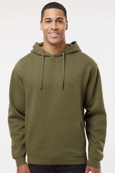 LAT 6926 Mens Elevated Fleece Basic Hooded Sweatshirt Hoodie w/ Pouch Pocket Military Green Model Front