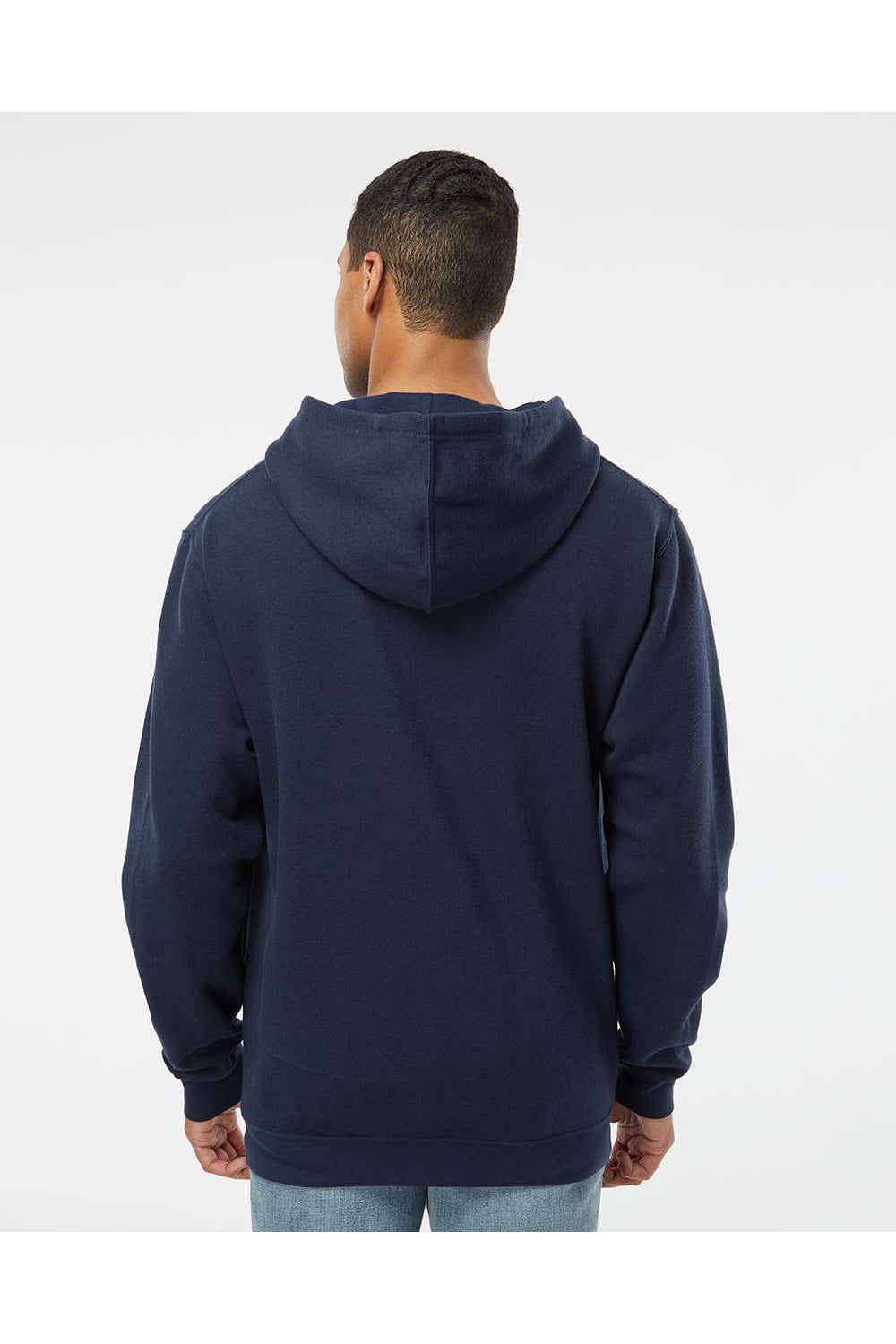 LAT 6926 Mens Elevated Fleece Basic Hooded Sweatshirt Hoodie Navy Blue Model Back
